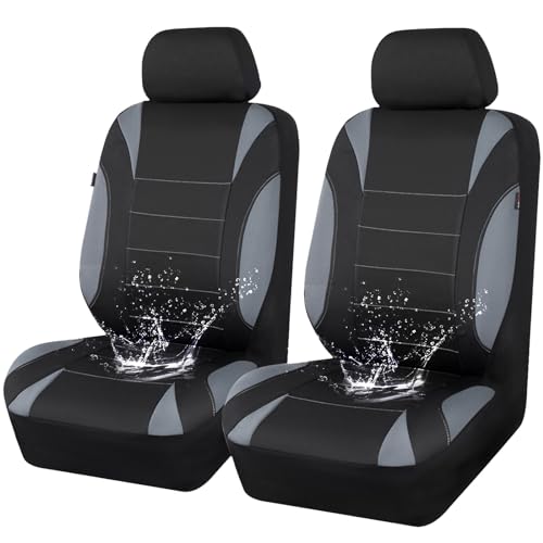 CAR PASS Waterproof Car Seat Covers Front Seats Only with 5mm Composite EVA, Neoprene Car Seat Cover with Separate Headrest Cover, Quick Setup Universal Fit for Car SUV Trucks,Airbag Compatible（Gray - color: Black and Gray