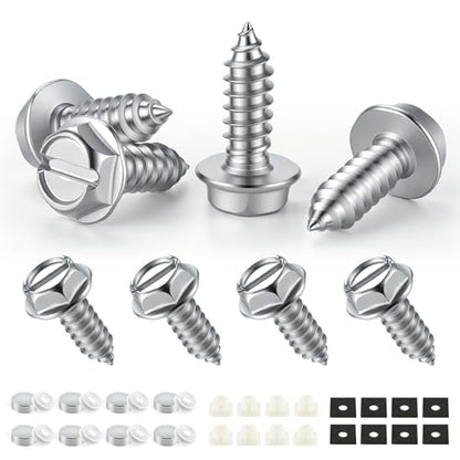 LivTee Rustproof License Plate Screws for Securing License Plates Frames and Covers on Cars and Trucks, 8 Sets Premium Stainless Steel Self Tapping Mounting Bolts, Silver - color: Slotted-Silver, size: 8 Pack