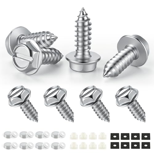 LivTee Rustproof License Plate Screws for Securing License Plates Frames and Covers on Cars and Trucks, 8 Sets Premium Stainless Steel Self Tapping Mounting Bolts, Silver - color: Slotted-Silver, size: 8 Pack