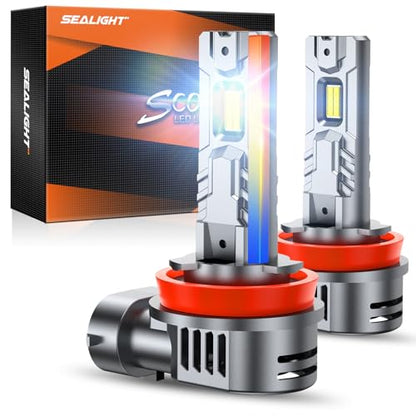 SEALIGHT H11/H8/H9/H16 LED Fog Bulbs, 80,000LM 15X Ultra Bright with 25000RPM Fan H11 Light Bulbs 1:1 Design, 6500K Cool White, CANBUS Ready, 3-Min Play-N-Plug, Pack of 2 - size: H11/H9/H8/H16