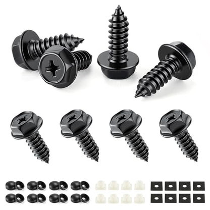 LivTee Rustproof License Plate Screws for Securing License Plates Frames and Covers on Cars and Trucks, 8 Set Premium Stainless Steel Self Tapping Mounting Bolts (Black Zinc Plated) - color: Cross-Black, size: 8 Pack