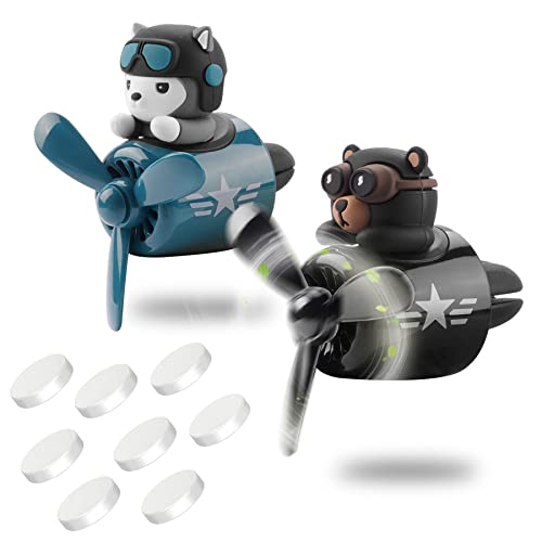 2pcs Bear Pilot Car Air Fresheners Cute Cartoon Automotive Air Outlet Propeller Car Diffuser Creative Car Perfume Decoration for Car Vent Clips for Women Men Cool Car Accessories (Bear + Teddy Bear) - color: Bear + Green Husky