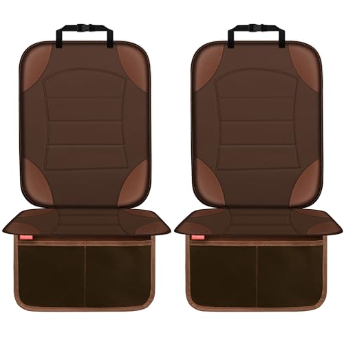 Sinvitron Car Seat Protector for Child Car Seat - Waterproof Non-Slip Leather Mat with 2 Mesh Pockets, Universal Seat Cover for Baby, Pets & Vehicles(2-Pack, Brown) - color: 2 Pack Brown