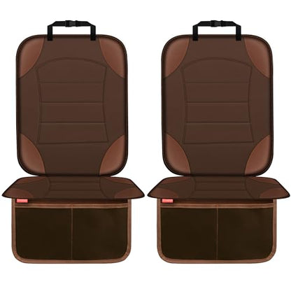 Sinvitron Car Seat Protector for Child Car Seat - Waterproof Non-Slip Leather Mat with 2 Mesh Pockets, Universal Seat Cover for Baby, Pets & Vehicles(2-Pack, Brown) - color: 2 Pack Brown