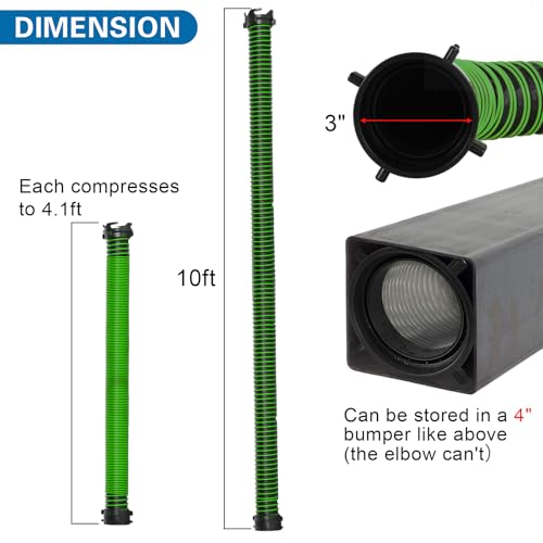 10FT RV Sewer Hose with Bayonet Fittings and 4-in-1 Adapter Elbow - color: Green, size: 10FT