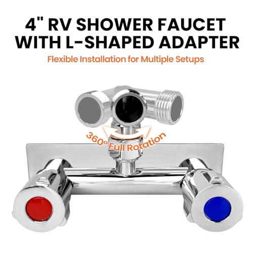 RV Exterior Shower Box Kit with Lock, Outdoor Camper Shower Station, Metal Hot Cold Faucet, 59" Hose, 360° Swivel Adapter, UV Resistant Replacement Shower for Travel Trailer, Motorhome & Boat