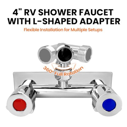 RV Exterior Shower Box Kit with Lock, Outdoor Camper Shower Station, Metal Hot Cold Faucet, 59" Hose, 360° Swivel Adapter, UV Resistant Replacement Shower for Travel Trailer, Motorhome & Boat