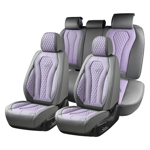 Coverado Automotive Seat Covers, Car Seat Covers Full Set, Purple Car Seat Cover, Car Seat Covers Front Seats Back Seat Cover, Waterproof Car Seat Cushion,Leather Seat Protector Fit for Most Cars - color: Gray/Purple, size: FullSet