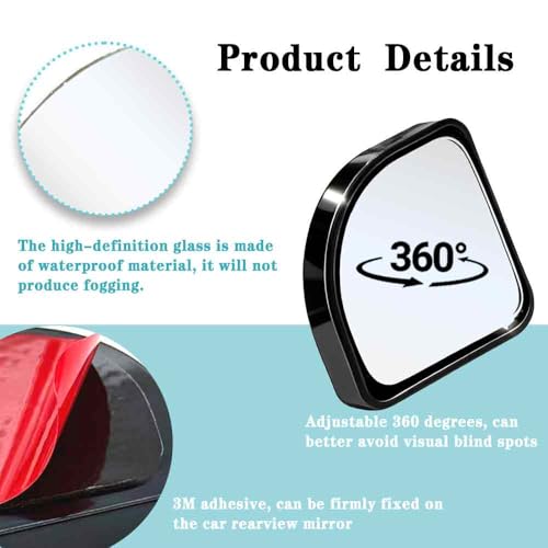 2PCS Blind Spot Mirror, Increase The Field Of View 360 Degrees To Adjust The Blind Spot And Avoid Driving Blind Spots, Suitable For Most Vehicles (BLACK) - color: BLACK