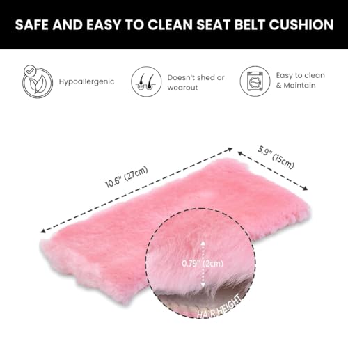 Andalus Genuine Sheepskin Car Seat Belt Cover Pad – Soft Fuzzy, Comfy Fluffy Seatbelt Covers, Shoulder Pad Neck Cushion Protector, Car Accessories for Woman, Man, Girl (Pink, 2-Pack) - color: Pink