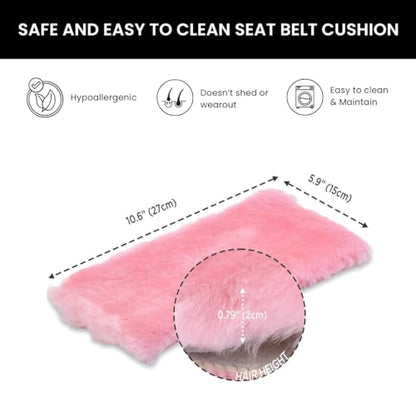 Andalus Genuine Sheepskin Car Seat Belt Cover Pad – Soft Fuzzy, Comfy Fluffy Seatbelt Covers, Shoulder Pad Neck Cushion Protector, Car Accessories for Woman, Man, Girl (Pink, 2-Pack) - color: Pink