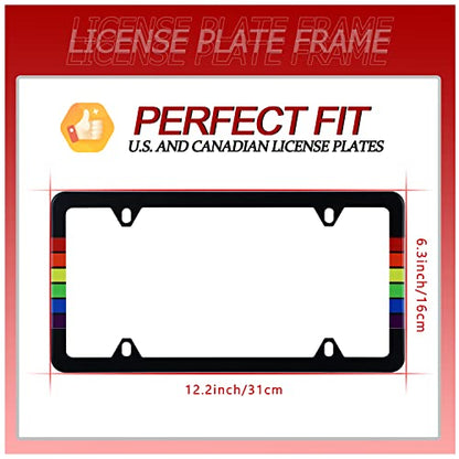 Rainbow Gay Pride License Plate Frame LGBT License Plate Holder 4 Holes - color: Rainbow Gay Pride