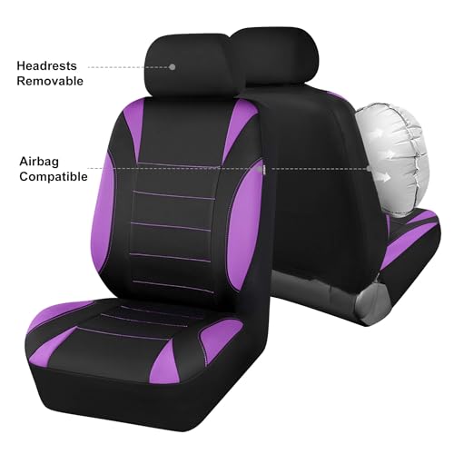 CCAR Pass Neoprene Wetsuit Seat Covers, Waterproof Car Seat Covers Full Sets with 5mm Composite EVA, Universal Fit for Car Sedan, SUV Trucks Anti Slip with Airbag Compatible(Black Purple) - color: Purple