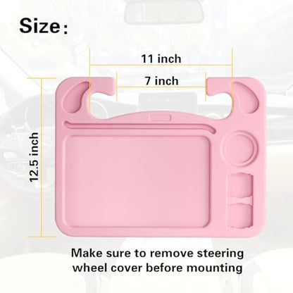 4 in 1 Car Steering Wheel Tray with Dual Sauce Dip Holder and Tablet Holder,Car Table Food Trays for Eating,Driver Desk Fit Most Auto Vehicle Steering Wheels (Pink, Large) - color: Pink, size: 16.5" x 12.5" x 0.9"