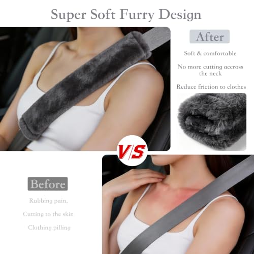 Amooca 2-Pack Soft Furry Universal Seatbelt Cover Car Shoulder Pad - color: Dark Gray, size: 10.5in 2pack