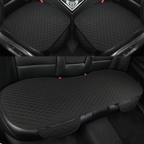 West Llama Linen Car Seat Covers,Bottom Seat Covers for Cars Include 1 Pair Front Driver Seat Pad Mat and 1 Rear Bench Cover Universal Fits 90% Vehicles,SUVs,Cars,Sedans(3Piece-Black) - color: Black, size: 2 Front Seat Covers+1 Rear Bench Seat Cover