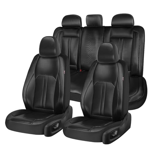 Coverado Leather Car Seat Covers Full Set & Carbon Fiber, Waterproof and Durable All Weather Protector, Universal Fit for SUV, Pickup Truck, Sedan, Automotive Vehicle Interior, Black - color: CF-Black, size: FullSet