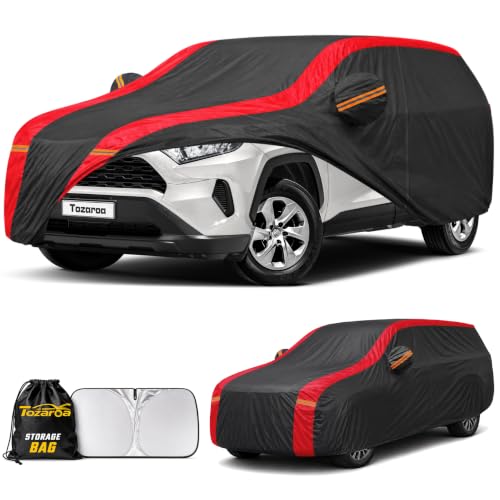 SUV Car Cover Custom Fit Toyota RAV4 (2005-2026), 100% Waterproof All-Weather Car Covers, Outdoor Full Exterior Cover with Winter, Sun, Rain and UV Protection with Windshield Sun Shade - size: Custom fit Toyota RAV4