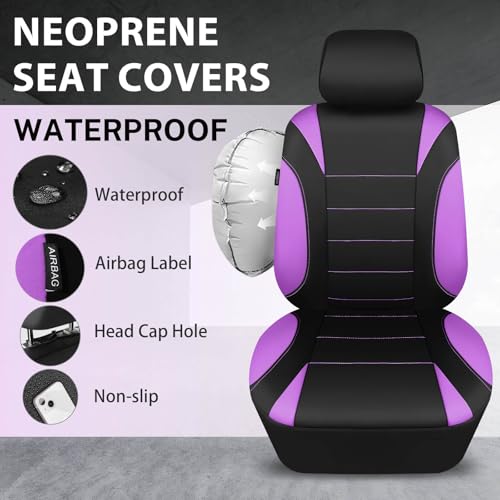 CAR PASS Waterproof Car Seat Covers Front Seats Only with 5mm Composite EVA, Neoprene Car Seat Cover with Separate Headrest Cover, Quick Setup Universal Fit for Car SUV Trucks,Airbag Compatible Purple - color: Purple Black