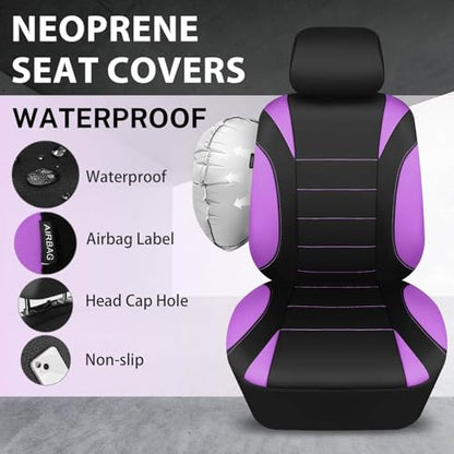CAR PASS Waterproof Car Seat Covers Front Seats Only with 5mm Composite EVA, Neoprene Car Seat Cover with Separate Headrest Cover, Quick Setup Universal Fit for Car SUV Trucks,Airbag Compatible Purple - color: Purple Black