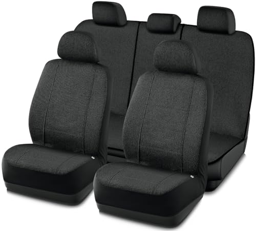 Road Comforts Car Seat Covers Full Set, Front and Split Rear Bench Seat Cover for Car, Universal Cloth Seat Protectors for SUV, Sedan, Van, Automotive Interior Covers Set, Airbag Compatible, Black - color: Black Full Set, size: Full Set