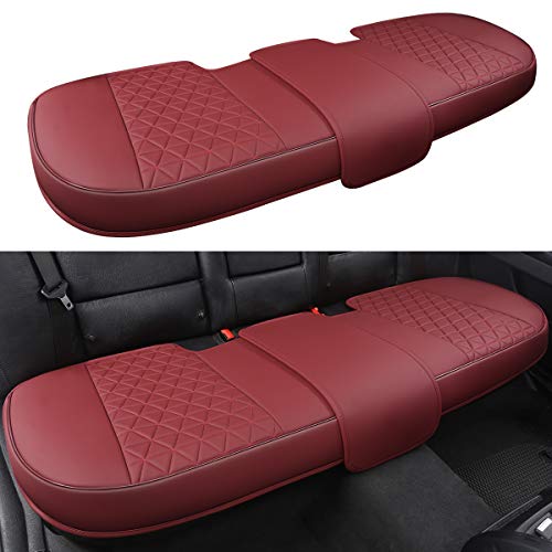 Black Panther Luxury PU Leather Rear Car Seat Cover Adjustable Length (49-55'') Back Seat Protector Fits 90% Vehicles (Sedan SUV Truck), for Seat Bottom Only,Triangle Quilting Design,Burgundy - color: Rear Burgundy