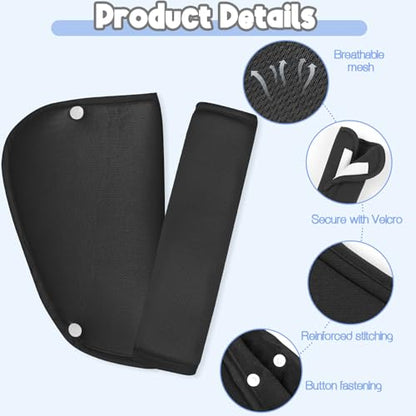 Kids Seat Belt Cover Pads, HNHUAMING Kid's Shoulder & Belly Protective Padding for Travel, Soft Breathable Car Seat Straps Pads for Children, Black - color: black