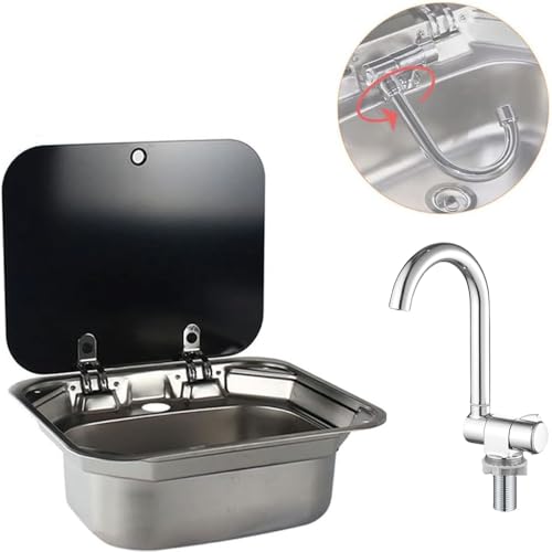 RV Sink Basin Faucet, Marine Cold Water Faucet, Kitchen Folding RV Replacement Accessories for Home Caravan Yacht Boat Camping Wall Mount or Deck Mount Chrome