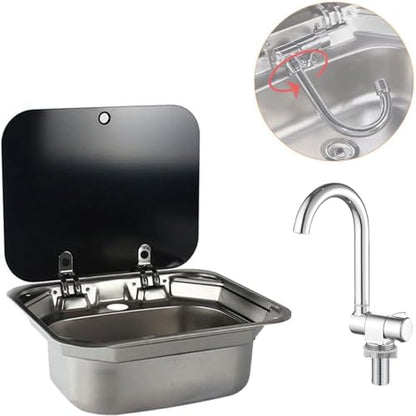 RV Sink Basin Faucet, Marine Cold Water Faucet, Kitchen Folding RV Replacement Accessories for Home Caravan Yacht Boat Camping Wall Mount or Deck Mount Chrome