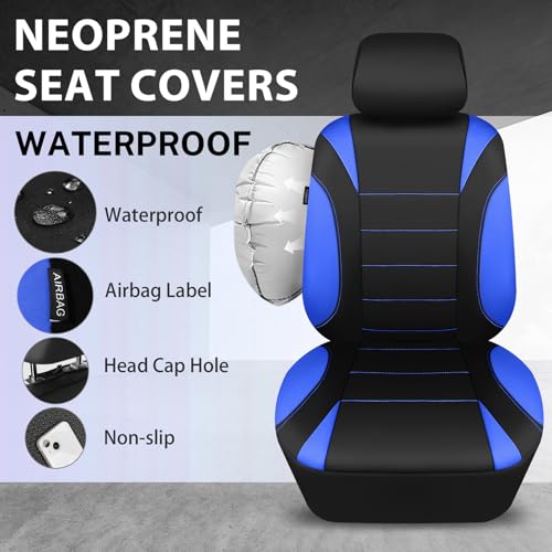 CAR PASS Neoprene Wetsuit Seat Covers, Waterproof Car Seat Covers Full Sets with 5mm Composite EVA, Universal Fit for Car Sedan, SUV Trucks Anti Slip with Airbag Compatible(Black Blue - color: Black blue
