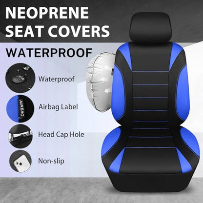CAR PASS Neoprene Wetsuit Seat Covers, Waterproof Car Seat Covers Front with 5mm Composite EVA, Universal Fit for Car,Sedan SUV Trucks Anti Slip, Airbag Compatible(Black and Blue - color: Blue