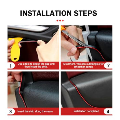 Car Interior Moulding Trim Strip, 32.8ft Electroplating Car Interior Filler Insert Strips for Door Dashboard, Molding Line, DIY Vehicle Interior Flexible Strip with Install Tool (Red)