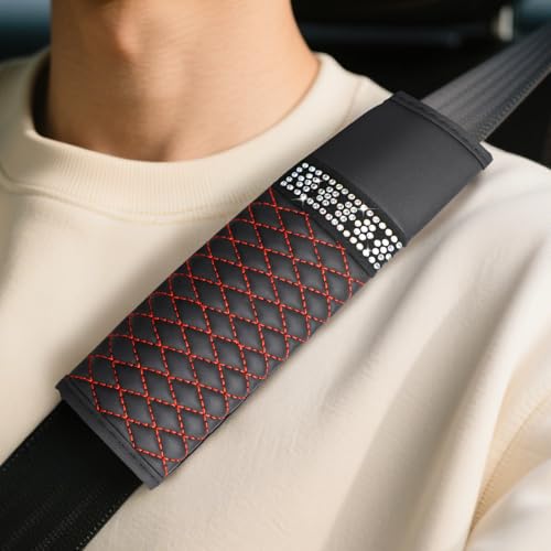 wuyaoyao 2PCS Car Seat Belt Cover Pads, Soft Leather Shoulder Pad, Black-1 - color: Black+Red