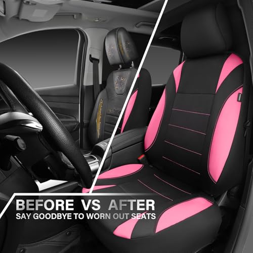 CAR PASS Waterproof Car Seat Covers Front Seats Only with 5mm Composite EVA, Neoprene Car Seat Cover Separate Headrest Cover, Quick Setup Universal Fit for Car SUV Trucks,Airbag Compatible Black Pink - color: Pink Black
