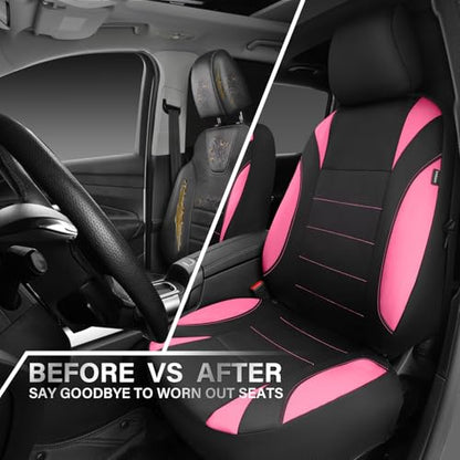 CAR PASS Waterproof Car Seat Covers Front Seats Only with 5mm Composite EVA, Neoprene Car Seat Cover Separate Headrest Cover, Quick Setup Universal Fit for Car SUV Trucks,Airbag Compatible Black Pink - color: Pink Black