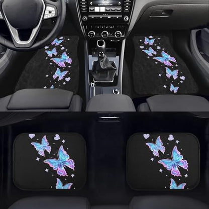 Car Floor Mats Full Set 4 PCS, Rooster Automotive Floor Mats, Auto Odorless All Weather Rubber Carpet Full Set, Easy to Clean, Universal Fits SUV Van Sedan, Blue Purple Butterfly - color: Blue Purple Butterfly