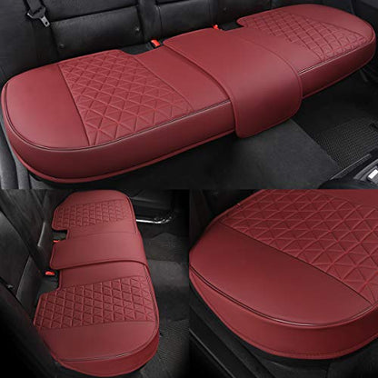 Black Panther Luxury PU Leather Rear Car Seat Cover Adjustable Length (49-55'') Back Seat Protector Fits 90% Vehicles (Sedan SUV Truck), for Seat Bottom Only,Triangle Quilting Design,Burgundy - color: Rear Burgundy