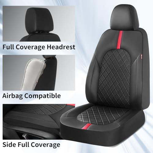 Coverado Car Seat Covers Full Set, Waterproof Front Seats Back Seat Cover, Leather Seat Cushion Universal Fit for Most Cars (Black-Red) - color: Black-Red, size: FullSet
