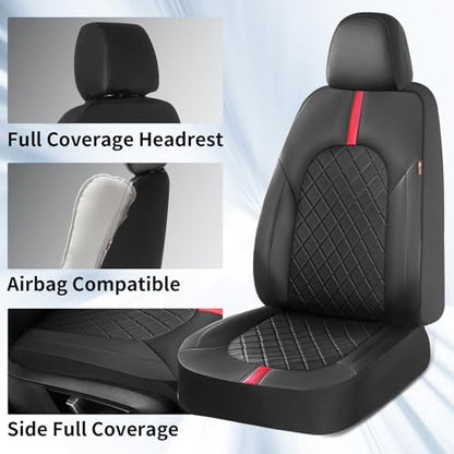 Coverado Car Seat Covers Full Set, Waterproof Front Seats Back Seat Cover, Leather Seat Cushion Universal Fit for Most Cars (Black-Red) - color: Black-Red, size: FullSet