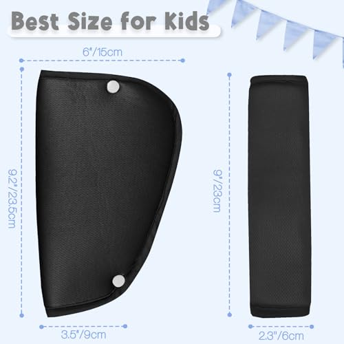 Kids Seat Belt Cover Pads, HNHUAMING Kid's Shoulder & Belly Protective Padding for Travel, Soft Breathable Car Seat Straps Pads for Children, Black - color: black