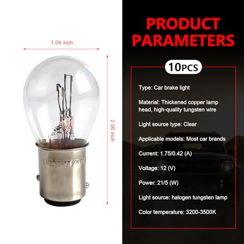 WZP 10PCS 1157 Tail Light Bulb, Universal Brake Light Bulb Compatible with P21/5W S25 BAY15D 7528 2357 2057 1016 1034 1076, Replacement for Marker Tail Running Parking Backup Lights (White) - color: White
