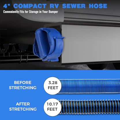 10 FT RV Sewer Hose Kit: Female to Female Heavy Duty Camper Waste Hose with Leak-Proof Swivel Fittings, 90° Clear Elbow, 4-in-1 Adapter, TPE Tech for Crush-Proof and UV-Resistant (Blue) - size: 10FT (Female to Female)