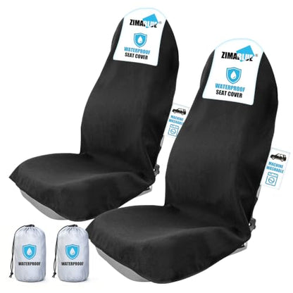 ZIMABLUE 2-Pack Waterproof Towel Car Seat Covers, Heavy Duty, Black - color: Black, size: 2 Pack Front Seats