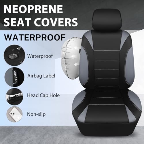 CAR PASS Waterproof Car Seat Covers Front Seats Only with 5mm Composite EVA, Neoprene Car Seat Cover with Separate Headrest Cover, Quick Setup Universal Fit for Car SUV Trucks,Airbag Compatible（Gray - color: Black and Gray