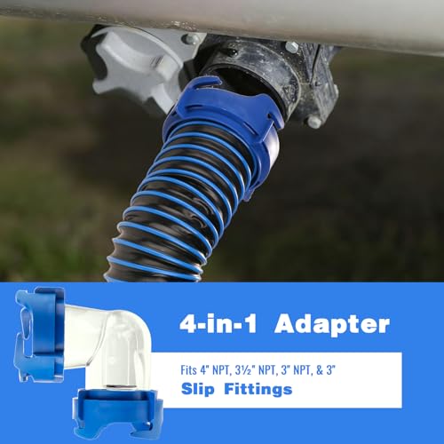 10 FT RV Sewer Hose Kit: Female to Female Heavy Duty Camper Waste Hose with Leak-Proof Swivel Fittings, 90° Clear Elbow, 4-in-1 Adapter, TPE Tech for Crush-Proof and UV-Resistant (Blue) - size: 10FT (Female to Female)