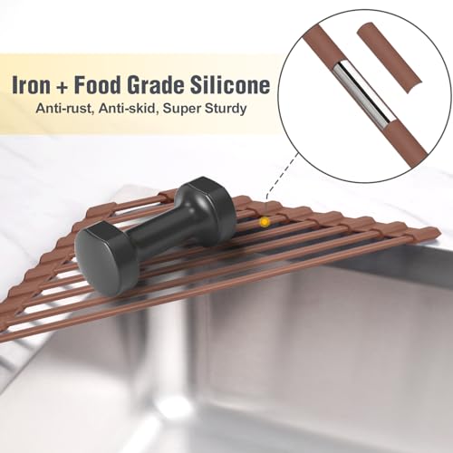 Tomorotec Triangle Roll Up Dish Drying Rack with Silicone Coating, Brown - color: Brown