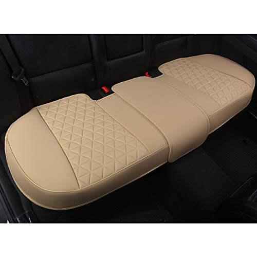 Black Panther Luxury PU Leather Rear Bench Car Seat Cover Adjustable Length (49-55'') Fits 90% Standard 5 Seats (Sedan SUV), for Seat Bottom Only, Triangle Quilting Design, Beige - color: Rear Beige