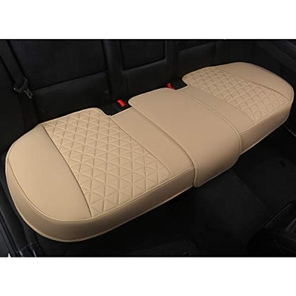 Black Panther Luxury PU Leather Rear Bench Car Seat Cover Adjustable Length (49-55'') Fits 90% Standard 5 Seats (Sedan SUV), for Seat Bottom Only, Triangle Quilting Design, Beige - color: Rear Beige