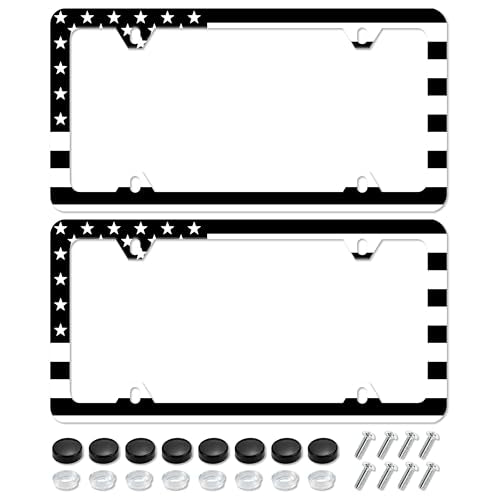 American Flag License Plate Frame USA Flag License Plate Holder 4 Holes - color: Black And White American Flag