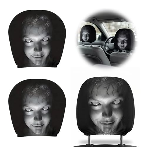 Creative Car Headrest Covers,Ghost Face Headrest Covers,Scary Covers for Cars,Stretchy Seat Headrest Protector,Funny Cover for Auto,Vehicle,Truck,SUV,Washable Elastic Fabric(2pcs-A) - color: 2pcs-A